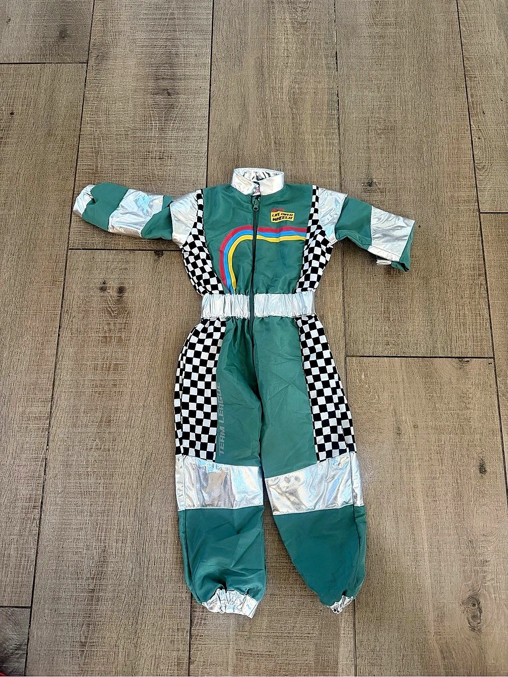 Zara Racecar Driver Costume Jumpsuit Green & Silver Size 3-4
